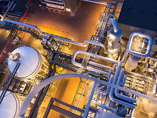 piping system in industrial plant from above
