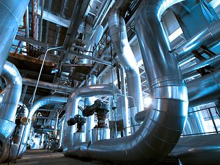Industrial zone, Steel pipelines in blue tones