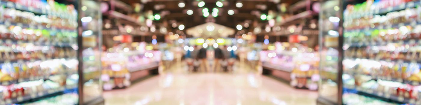 Grocery store shelves filled with packaged goods